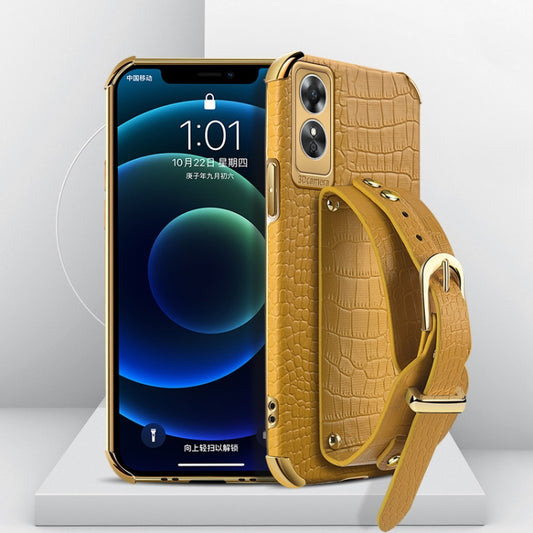 Electroplated TPU Crocodile Pattern Leather Case with Wrist Strap, For OPPO A17, For Realme C21Y, For Realme C33, For OPPO Reno8 Pro+, For Xiaomi Redmi Note 12 China, For Xiaomi Redmi Note 12 Pro+ China, For Samsung Galaxy S23 5G                       ...