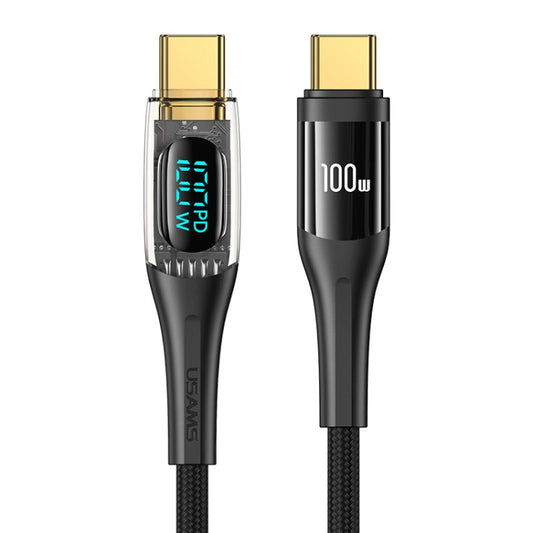 USAMS Type-C to Type-C PD100W Aluminum Alloy Transparent Digital Display Fast Charge Data Cable, 1.2m, Type-C to Type-C