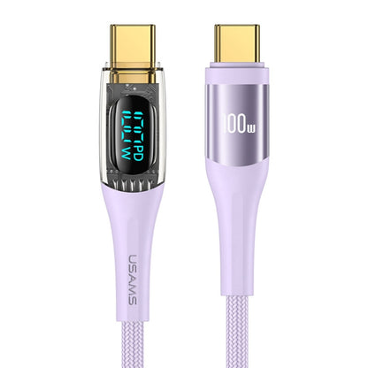 USAMS Type-C to Type-C PD100W Aluminum Alloy Transparent Digital Display Fast Charge Data Cable, 1.2m, Type-C to Type-C