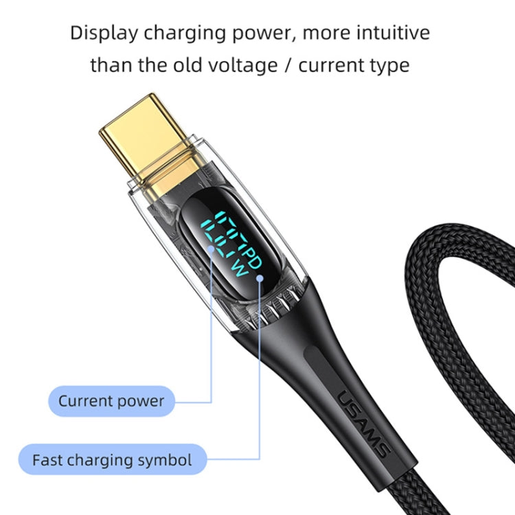USAMS Type-C to Type-C PD100W Aluminum Alloy Transparent Digital Display Fast Charge Data Cable, 1.2m, Type-C to Type-C