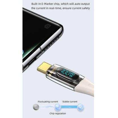USAMS Type-C to Type-C PD100W Aluminum Alloy Transparent Digital Display Fast Charge Data Cable, 1.2m, Type-C to Type-C