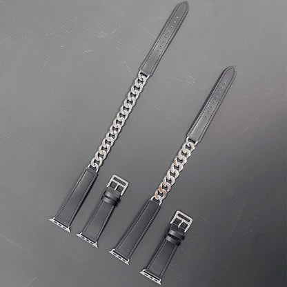 Double Loop Genuine Leather Stainless Steel Watch Band, For Apple Watch Ultra 49mm / Series 8&7 45mm, For Apple Watch Series 8&7 41mm