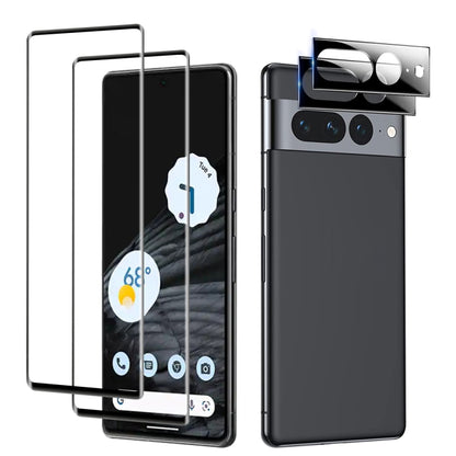 2pcs Full Glue Tempered Glass Full Film with 2pcs Aluminum Lens Film Set, For Google Pixel 7, For Google Pixel 7 Pro