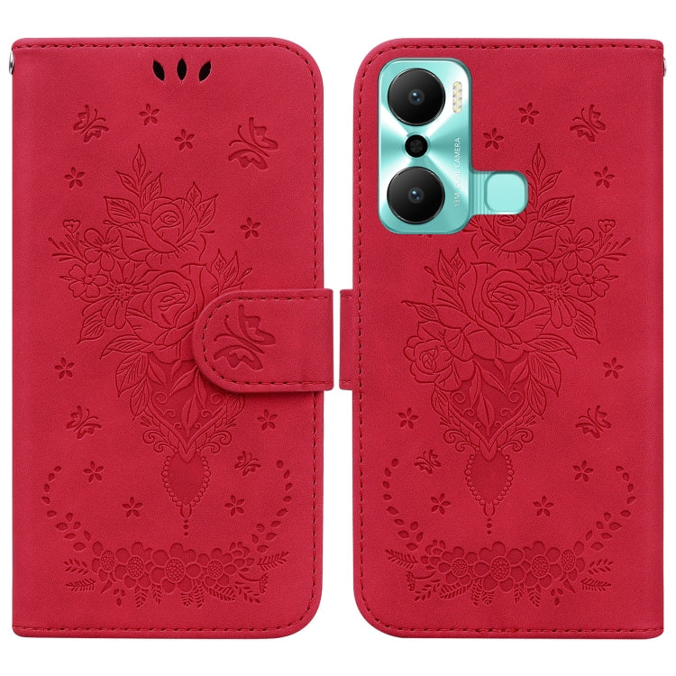 Butterfly Rose Embossed Leather Phone Case, For Google Pixel 7a, For Infinix Hot 20 Play, For OPPO A58, For Tecno Pova 4 Pro, For Samsung Galaxy A34 5G, For Samsung Galaxy A54 5G