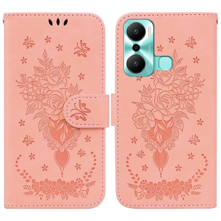 Butterfly Rose Embossed Leather Phone Case, For Google Pixel 7a, For Infinix Hot 20 Play, For OPPO A58, For Tecno Pova 4 Pro, For Samsung Galaxy A34 5G, For Samsung Galaxy A54 5G