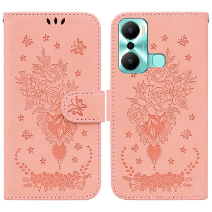 Butterfly Rose Embossed Leather Phone Case, For Google Pixel 7a, For Infinix Hot 20 Play, For OPPO A58, For Tecno Pova 4 Pro, For Samsung Galaxy A34 5G, For Samsung Galaxy A54 5G
