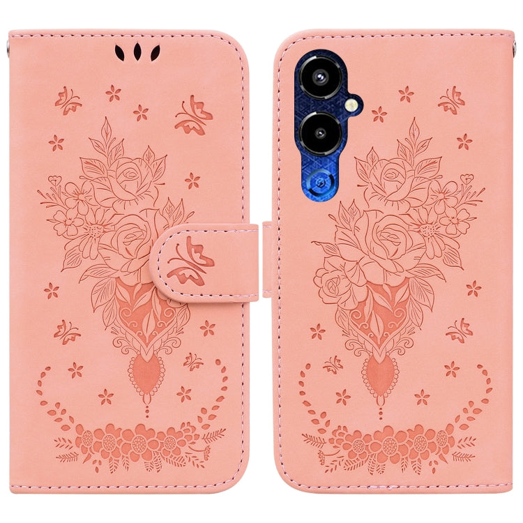 Butterfly Rose Embossed Leather Phone Case, For Google Pixel 7a, For Infinix Hot 20 Play, For OPPO A58, For Tecno Pova 4 Pro, For Samsung Galaxy A34 5G, For Samsung Galaxy A54 5G
