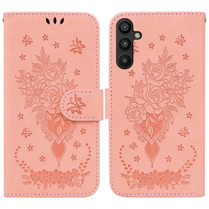 Butterfly Rose Embossed Leather Phone Case, For Google Pixel 7a, For Infinix Hot 20 Play, For OPPO A58, For Tecno Pova 4 Pro, For Samsung Galaxy A34 5G, For Samsung Galaxy A54 5G