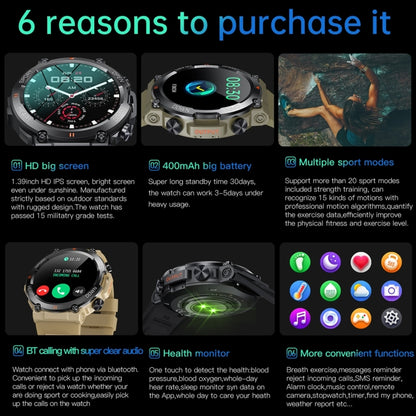 K56 Pro 1.39 inch Smart Silicone Strap Wristband Support Heart Rate Monitoring / Blood Pressure Monitoring, Silicone Strap (Black), Silicone Strap (Khaki), Silicone Strap (Green)