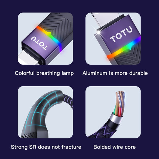 TOTU BT-020 Journey Series USB to Type-C Colorful Breathing Light Data Cable, USB to Type-C