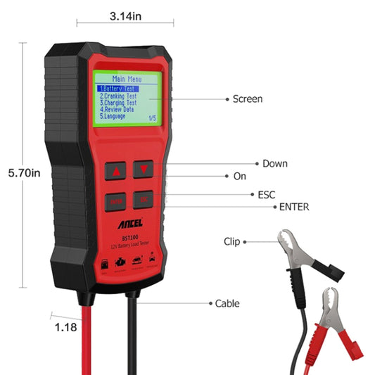 Ancel BST100 Testeur de batterie de voiture 12V, BST100