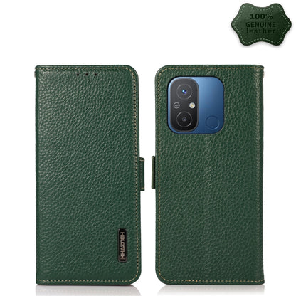 KHAZNEH Side-Magnetic Litchi Genuine Leather RFID Phone Case, For OnePlus Ace 2 5G, For Realme GT Neo 5, For Xiaomi Redmi 12C/Redmi 11A 4G