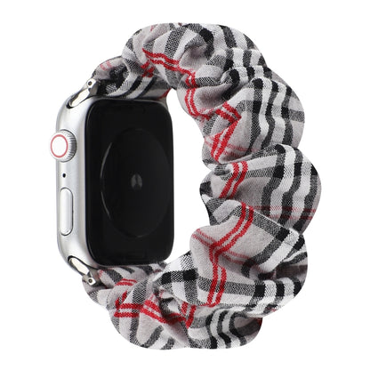 Plaid Flower Pattern Cloth Hair Ring Watchband, For Apple Watch Ultra 49mm / Series 8&7 45mm / SE 2&6&SE&5&4 44mm / 3&2&1 42mm, For Apple Watch Series 8&7 41mm / SE 2&6&SE&5&4 40mm / 3&2&1 38mm�����������������������������������������������������������...