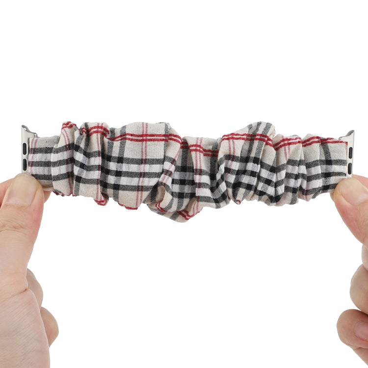 Plaid Flower Pattern Cloth Hair Ring Watchband, For Apple Watch Ultra 49mm / Series 8&7 45mm / SE 2&6&SE&5&4 44mm / 3&2&1 42mm, For Apple Watch Series 8&7 41mm / SE 2&6&SE&5&4 40mm / 3&2&1 38mm�����������������������������������������������������������...