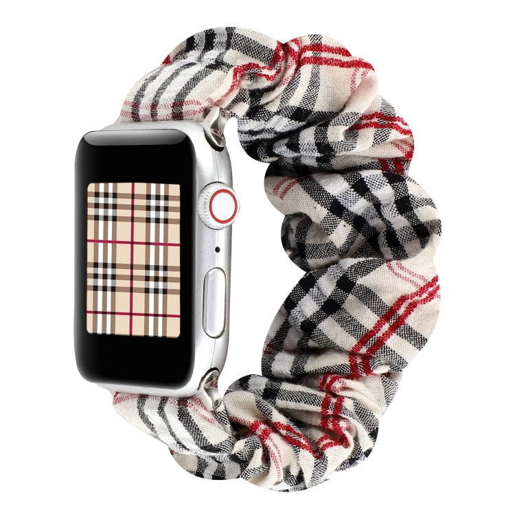 Plaid Flower Pattern Cloth Hair Ring Watchband, For Apple Watch Ultra 49mm / Series 8&7 45mm / SE 2&6&SE&5&4 44mm / 3&2&1 42mm, For Apple Watch Series 8&7 41mm / SE 2&6&SE&5&4 40mm / 3&2&1 38mm�����������������������������������������������������������...