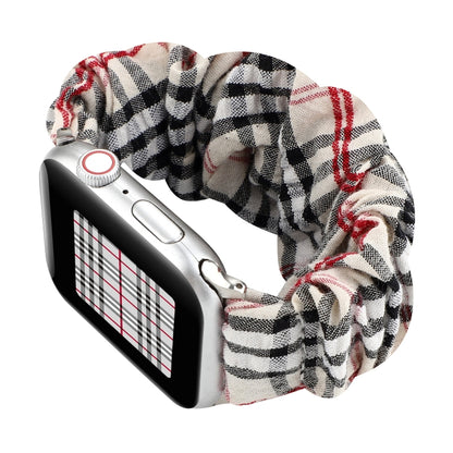 Plaid Flower Pattern Cloth Hair Ring Watchband, For Apple Watch Ultra 49mm / Series 8&7 45mm / SE 2&6&SE&5&4 44mm / 3&2&1 42mm, For Apple Watch Series 8&7 41mm / SE 2&6&SE&5&4 40mm / 3&2&1 38mm�����������������������������������������������������������...