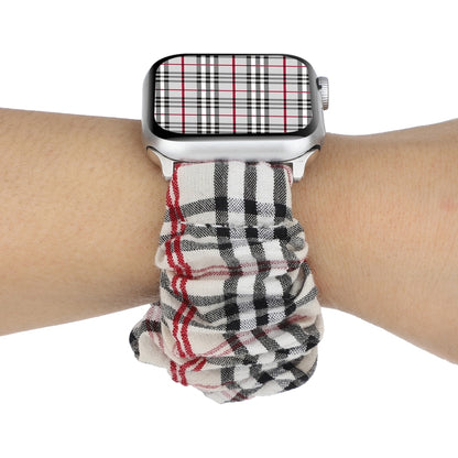 Plaid Flower Pattern Cloth Hair Ring Watchband, For Apple Watch Ultra 49mm / Series 8&7 45mm / SE 2&6&SE&5&4 44mm / 3&2&1 42mm, For Apple Watch Series 8&7 41mm / SE 2&6&SE&5&4 40mm / 3&2&1 38mm                                                           ...