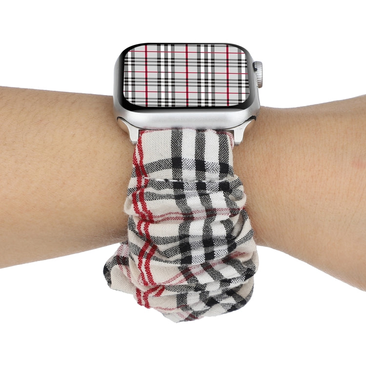 Plaid Flower Pattern Cloth Hair Ring Watchband, For Apple Watch Ultra 49mm / Series 8&7 45mm / SE 2&6&SE&5&4 44mm / 3&2&1 42mm, For Apple Watch Series 8&7 41mm / SE 2&6&SE&5&4 40mm / 3&2&1 38mm�����������������������������������������������������������...
