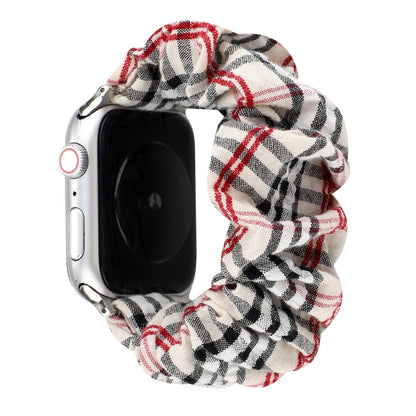 Plaid Flower Pattern Cloth Hair Ring Watchband, For Apple Watch Ultra 49mm / Series 8&7 45mm / SE 2&6&SE&5&4 44mm / 3&2&1 42mm, For Apple Watch Series 8&7 41mm / SE 2&6&SE&5&4 40mm / 3&2&1 38mm�����������������������������������������������������������...