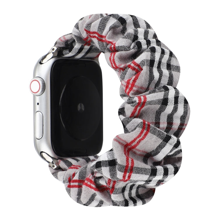 Plaid Flower Pattern Cloth Hair Ring Watchband, For Apple Watch Ultra 49mm / Series 8&7 45mm / SE 2&6&SE&5&4 44mm / 3&2&1 42mm, For Apple Watch Series 8&7 41mm / SE 2&6&SE&5&4 40mm / 3&2&1 38mm�����������������������������������������������������������...