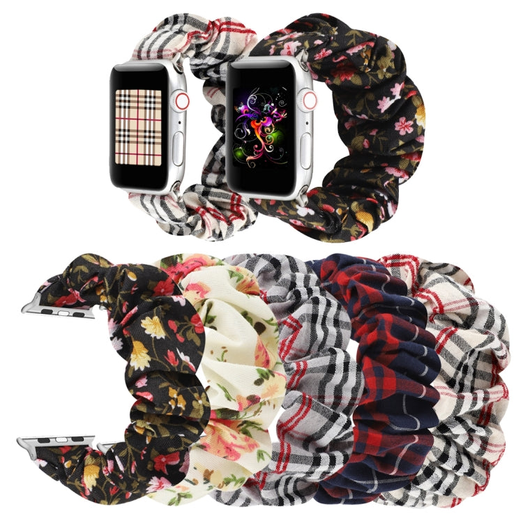 Plaid Flower Pattern Cloth Hair Ring Watchband, For Apple Watch Ultra 49mm / Series 8&7 45mm / SE 2&6&SE&5&4 44mm / 3&2&1 42mm, For Apple Watch Series 8&7 41mm / SE 2&6&SE&5&4 40mm / 3&2&1 38mm�����������������������������������������������������������...
