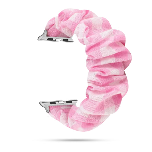 Plaid Pattern Cloth + Stainless Steel Hair Ring Watchband, For Apple Watch Series 7 41mm / 6 & SE & 5 & 4 40mm / 3 & 2 & 1 38mm, For Apple Watch Series 7 45mm / 6 & SE & 5 & 4 44mm / 3 & 2 & 1 42mm