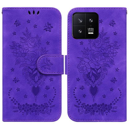 Butterfly Rose Embossed Leather Phone Case, For Sony Xperia 10 IV 2023, For Xiaomi 13 5G, For Xiaomi 13 Pro, For Xiaomi Redmi Note 12 5G, For Xiaomi Redmi Note 12 Pro 5G, For Xiaomi Redmi Note 12 Pro+