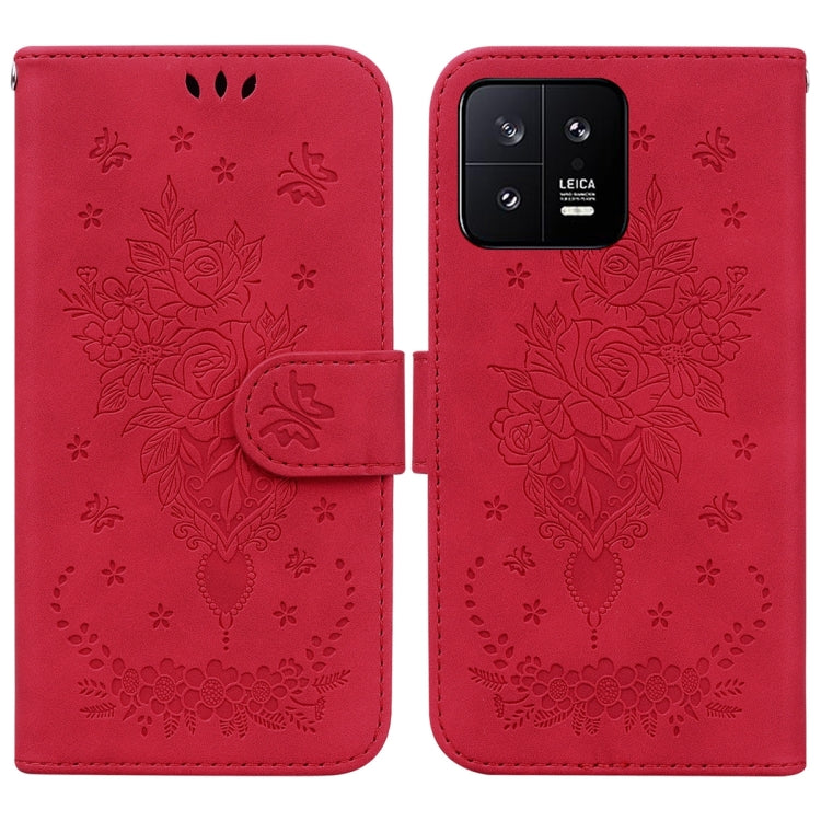 Butterfly Rose Embossed Leather Phone Case, For Sony Xperia 10 IV 2023, For Xiaomi 13 5G, For Xiaomi 13 Pro, For Xiaomi Redmi Note 12 5G, For Xiaomi Redmi Note 12 Pro 5G, For Xiaomi Redmi Note 12 Pro+