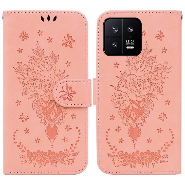 Butterfly Rose Embossed Leather Phone Case, For Sony Xperia 10 IV 2023, For Xiaomi 13 5G, For Xiaomi 13 Pro, For Xiaomi Redmi Note 12 5G, For Xiaomi Redmi Note 12 Pro 5G, For Xiaomi Redmi Note 12 Pro+