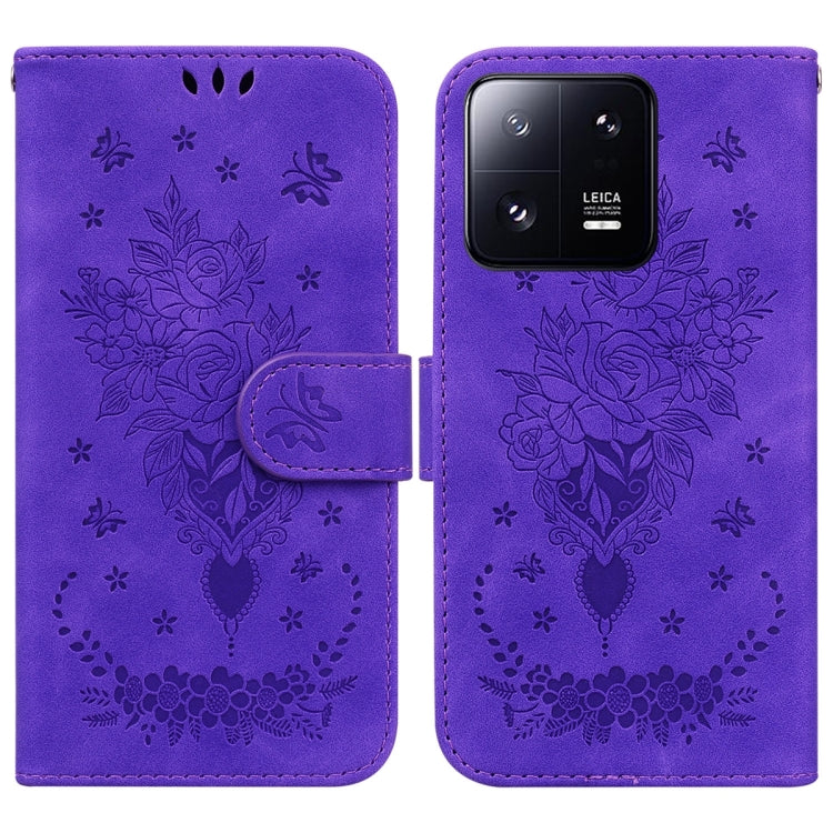 Butterfly Rose Embossed Leather Phone Case, For Sony Xperia 10 IV 2023, For Xiaomi 13 5G, For Xiaomi 13 Pro, For Xiaomi Redmi Note 12 5G, For Xiaomi Redmi Note 12 Pro 5G, For Xiaomi Redmi Note 12 Pro+