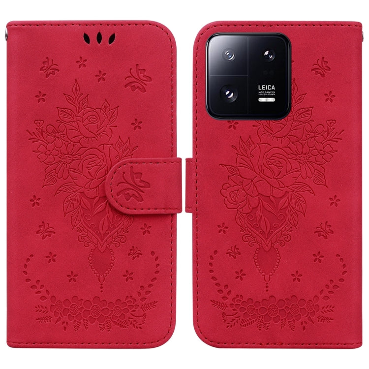 Butterfly Rose Embossed Leather Phone Case, For Sony Xperia 10 IV 2023, For Xiaomi 13 5G, For Xiaomi 13 Pro, For Xiaomi Redmi Note 12 5G, For Xiaomi Redmi Note 12 Pro 5G, For Xiaomi Redmi Note 12 Pro+