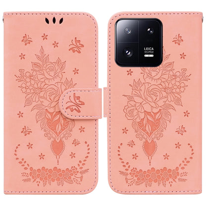 Butterfly Rose Embossed Leather Phone Case, For Sony Xperia 10 IV 2023, For Xiaomi 13 5G, For Xiaomi 13 Pro, For Xiaomi Redmi Note 12 5G, For Xiaomi Redmi Note 12 Pro 5G, For Xiaomi Redmi Note 12 Pro+
