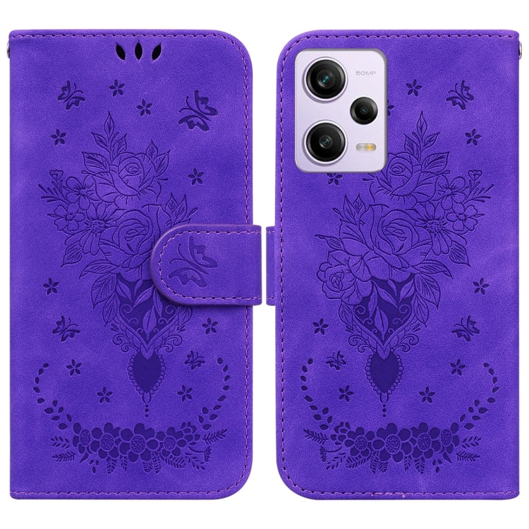 Butterfly Rose Embossed Leather Phone Case, For Sony Xperia 10 IV 2023, For Xiaomi 13 5G, For Xiaomi 13 Pro, For Xiaomi Redmi Note 12 5G, For Xiaomi Redmi Note 12 Pro 5G, For Xiaomi Redmi Note 12 Pro+