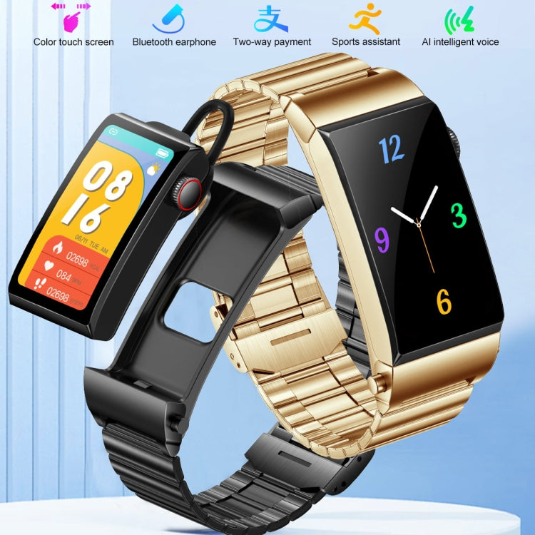 M6 1.5 inch Silicone Band Earphone Detachable IP68 Waterproof Smart Watch Support Bluetooth Call, Steel Band (Red)