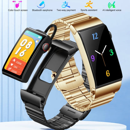 M6 1.5 inch Silicone Band Earphone Detachable IP68 Waterproof Smart Watch Support Bluetooth Call, Steel Band (Red)