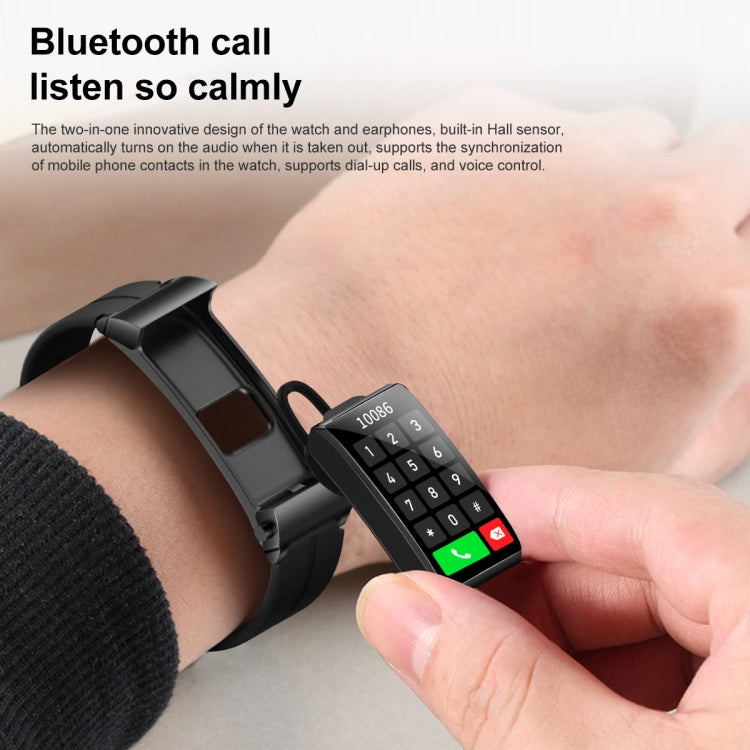 M6 1.5 inch Silicone Band Earphone Detachable IP68 Waterproof Smart Watch Support Bluetooth Call, Steel Band (Red)