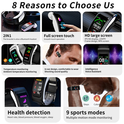 Montre intelligente étanche K60 de 1,08 pouce avec bracelet en cuir et écouteur détachable, prenant en charge les appels Bluetooth, bracelet en cuir (noir argent), bracelet en cuir (noir), bracelet en cuir (marron argent)
