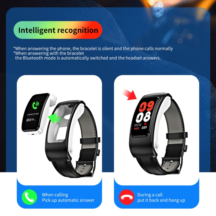 Montre intelligente étanche K60 de 1,08 pouce avec bracelet en cuir et écouteur détachable, prenant en charge les appels Bluetooth, bracelet en cuir (noir argent), bracelet en cuir (noir), bracelet en cuir (marron argent)