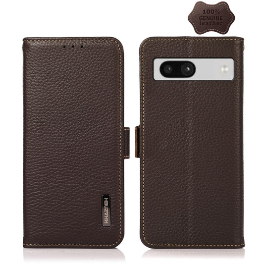 KHAZNEH Side-Magnetic Litchi Genuine Leather RFID Phone Case, For Google Pixel 7A, For Xiaomi Redmi Note 12 4G Global