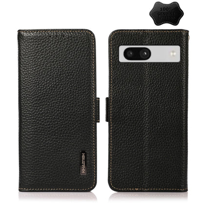 KHAZNEH Side-Magnetic Litchi Genuine Leather RFID Phone Case, For Google Pixel 7A, For Xiaomi Redmi Note 12 4G Global
