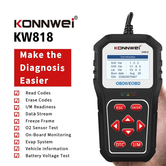 KONNWE KW818 Outil de diagnostic de panne de voiture OBD2 Bluetooth, KW818