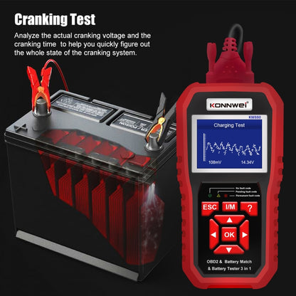 KONNWEI KW880 3 en 1 Diagnostic de panne voiture OBD2 + Testeur de batterie + Réinitialisation de l'appariement de batterie, BK880
