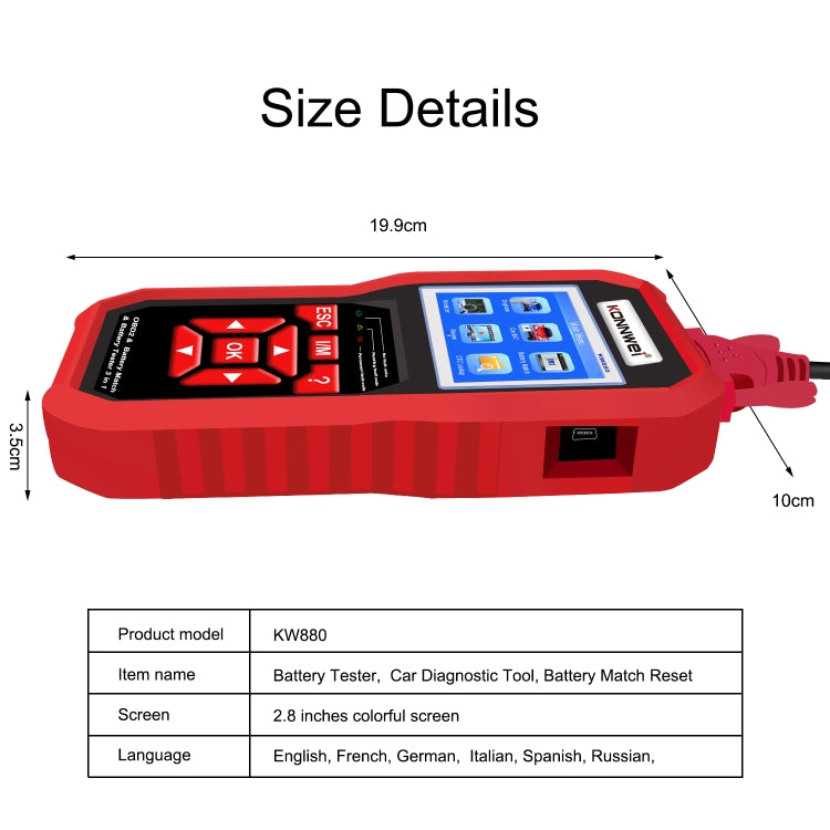 KONNWEI KW880 3 en 1 Diagnostic de panne voiture OBD2 + Testeur de batterie + Réinitialisation de l'appariement de batterie, BK880