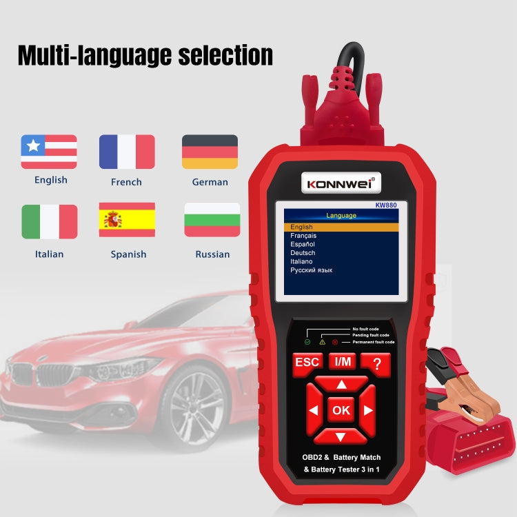 KONNWEI KW880 3 en 1 Diagnostic de panne voiture OBD2 + Testeur de batterie + Réinitialisation de l'appariement de batterie, BK880