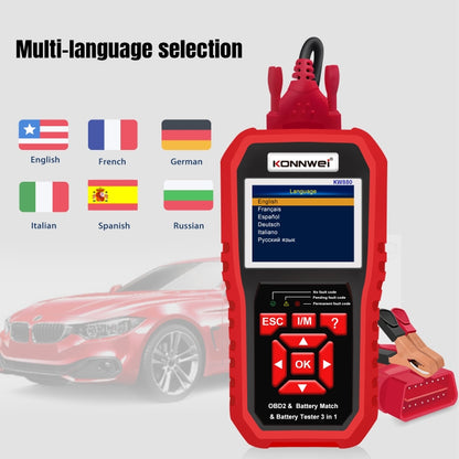 KONNWEI KW880 3 en 1 Diagnostic de panne voiture OBD2 + Testeur de batterie + Réinitialisation de l'appariement de batterie, BK880
