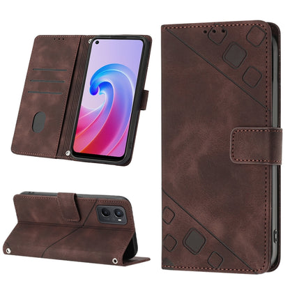 Skin-feel Embossed Leather Phone Case, For OPPO Reno6 5G, For OPPO A9 2020 / A5 2020 / A11X, For OPPO A16 / A54S, For OPPO A16K, For OPPO A57 5G 2022 / Realme V23 / Narzo 50 5G / A77 5G / K10 5G Global / A57 4G / V23i, For OPPO A57E 5G, For OPPO A58 5G...