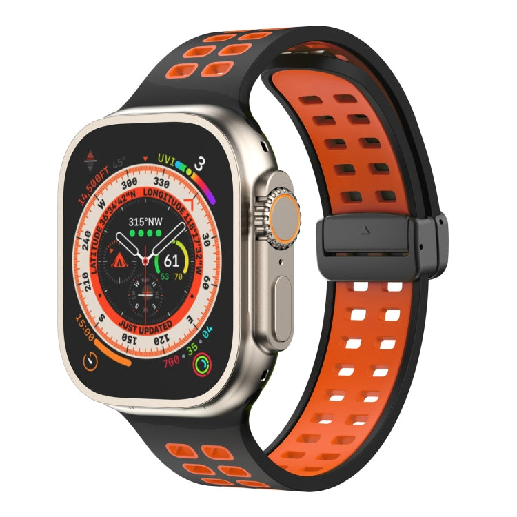 Magnetic Fold Clasp Square Holes Silicone Watch Band, For Apple Watch Series 8&7 45mm, For Apple Watch Series 8&7 41mm