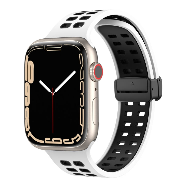 Magnetic Fold Clasp Square Holes Silicone Watch Band, For Apple Watch Series 8&7 45mm, For Apple Watch Series 8&7 41mm