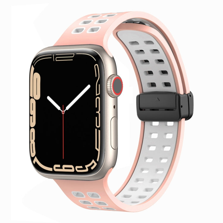 Magnetic Fold Clasp Square Holes Silicone Watch Band, For Apple Watch Series 8&7 45mm, For Apple Watch Series 8&7 41mm