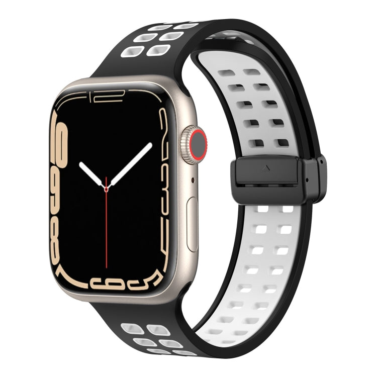Magnetic Fold Clasp Square Holes Silicone Watch Band, For Apple Watch Series 8&7 45mm, For Apple Watch Series 8&7 41mm